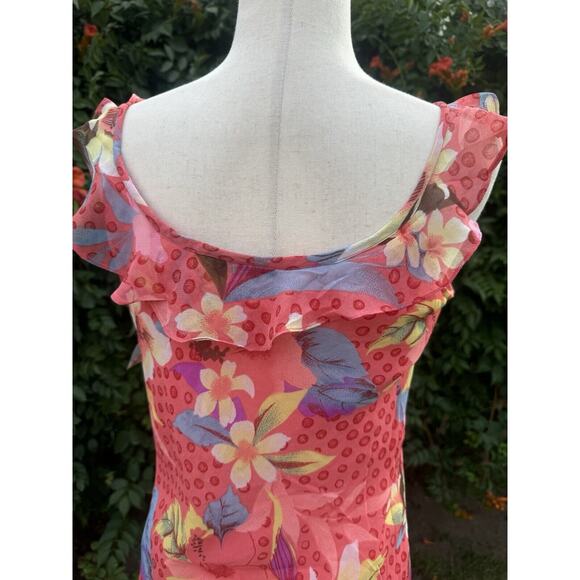 Chaudry KC Maxi Dress Hawaiian Pink Floral Long Ruffled Sleeveless Medium NEW - Picture 5 of 6